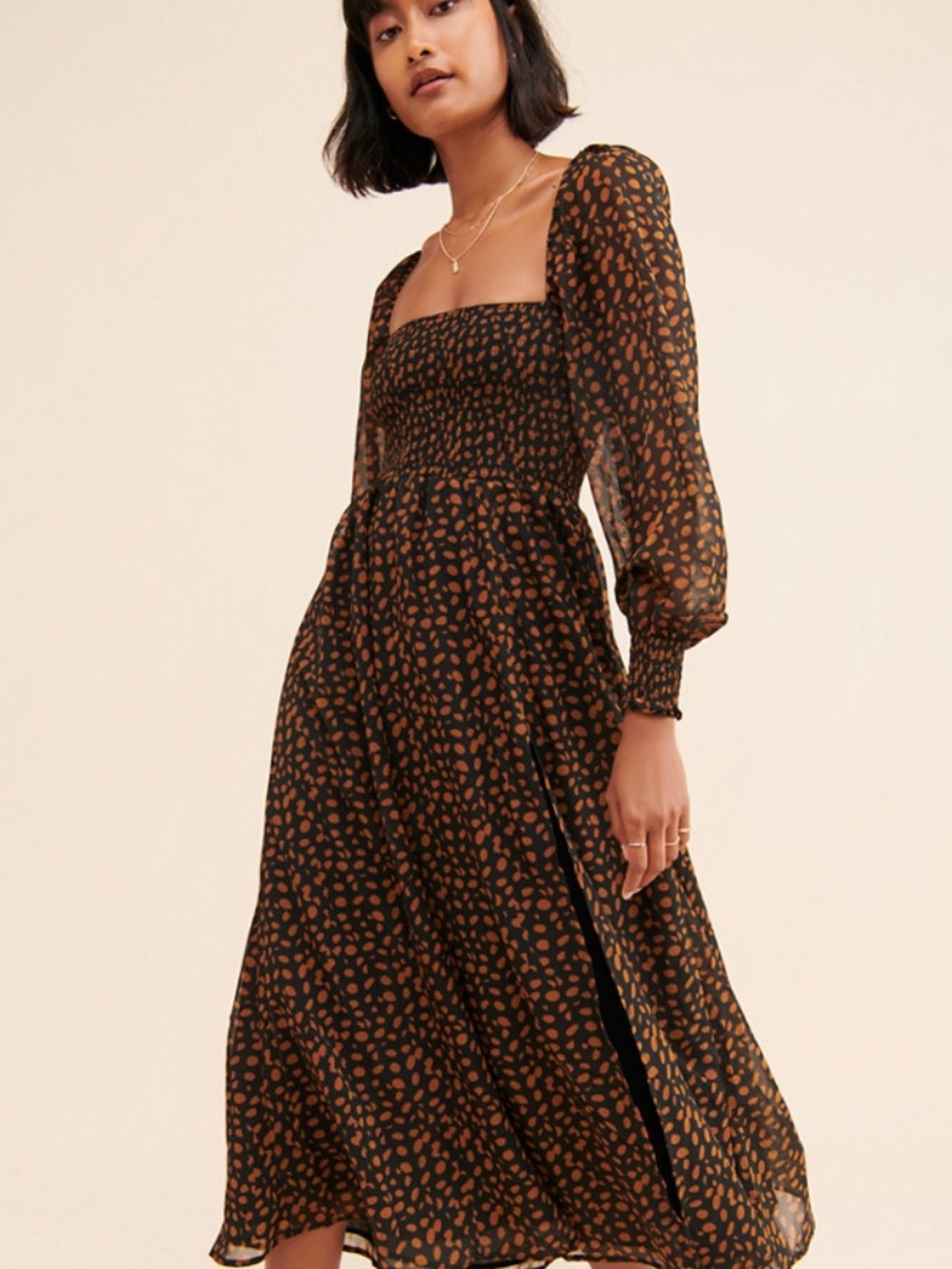 o.p.t. Women's Black Dress with Rust Dot Print